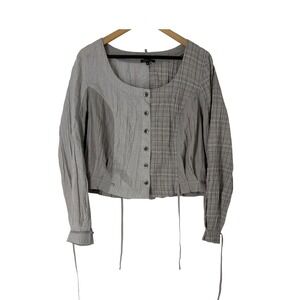 Hebbeding Grey‎ Patchwork Lagenlook Jacket Button Front Mixed Pattern Size 2L